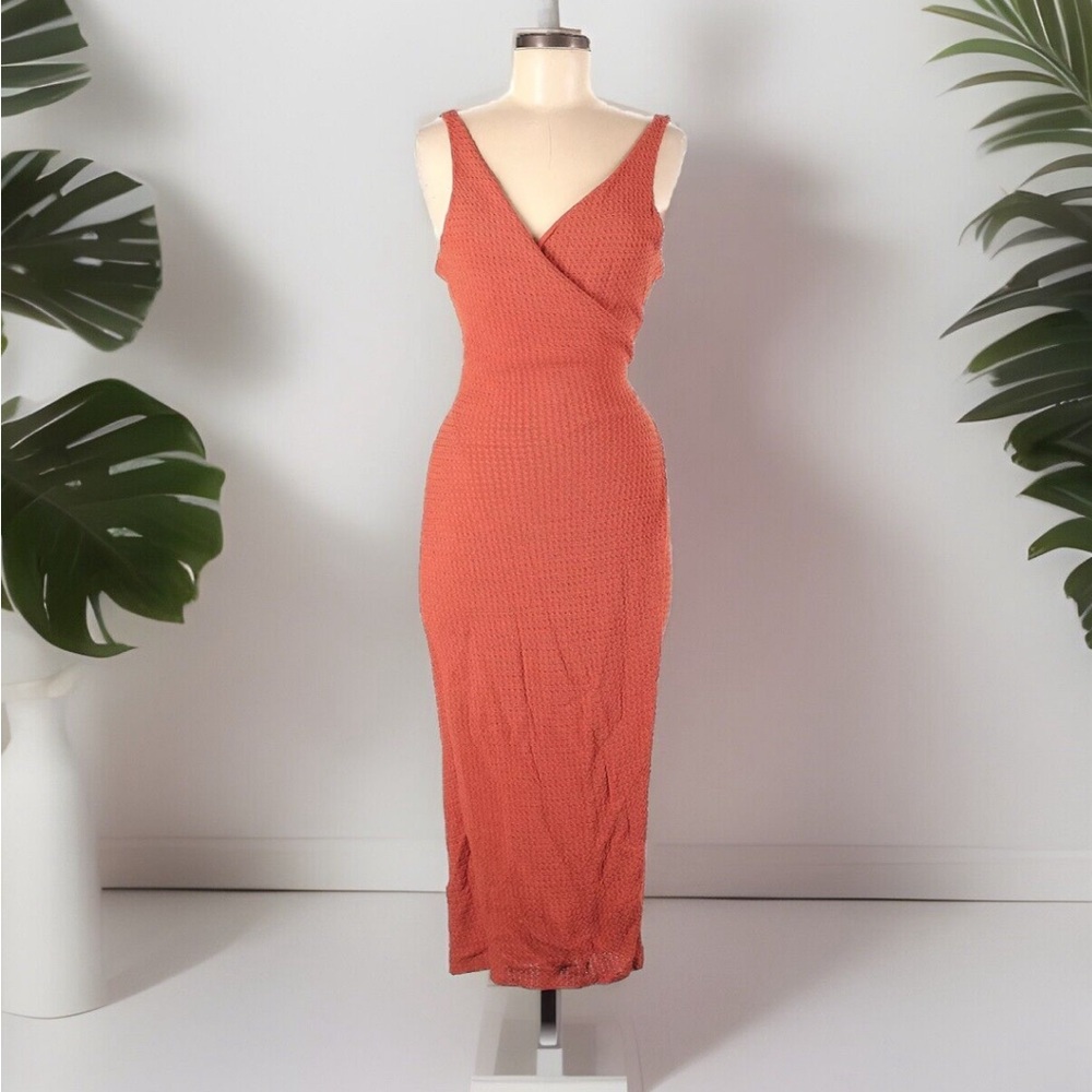 Women ""TJD" dark orange sleeveless wrap around dress. Size M Prev. Owned